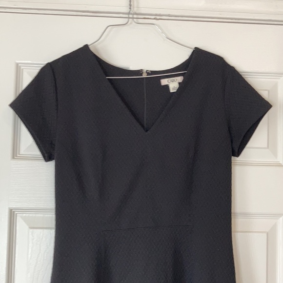 Cato solid black midi v neck A line short sleeve zip up 1950s little black dress - Picture 4 of 17